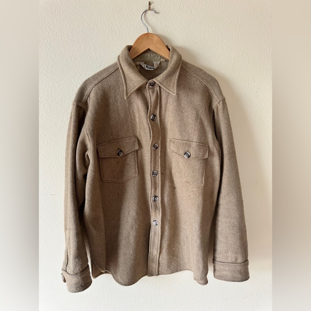 Woolrich Mens Tan Wool Button Up Shirt Jacket XL